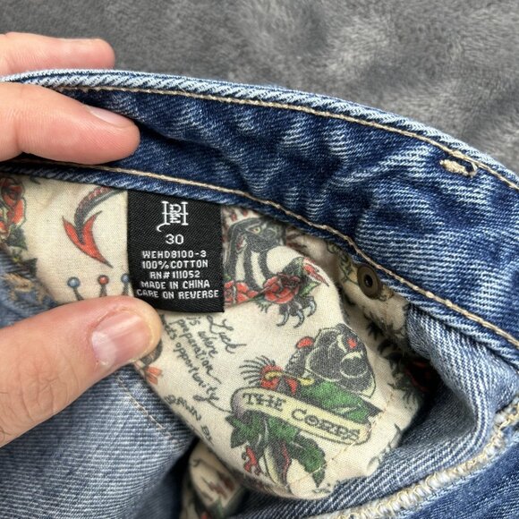 Ed Hardy Multi Tattoo Relaxed Baggy Jeans Women's Size 30 Painted Logo Koi Y2K - Picture 9 of 11